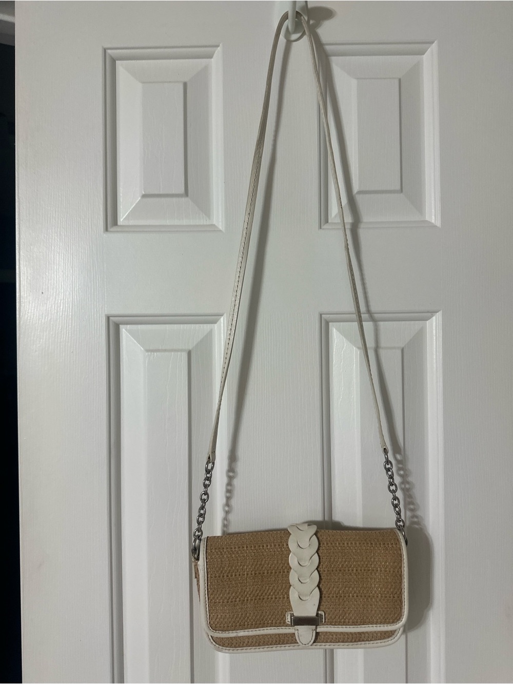 Cole Haan Beige and White Woven Crossbody with Braided Detail